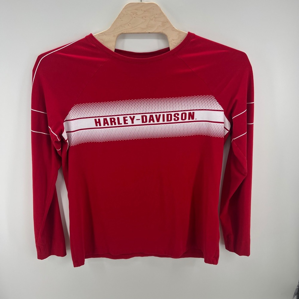 Harley-Davidson Long Sleeve Shirt Mens XL Red Biker Raglan Graphic Tee Stretch